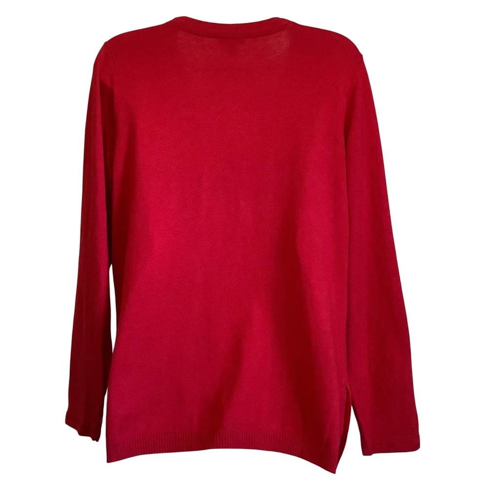 Talbots Petite Red V-Neck Sweater Button Side Detail Cotton Blend Size MP - Picture 5 of 13